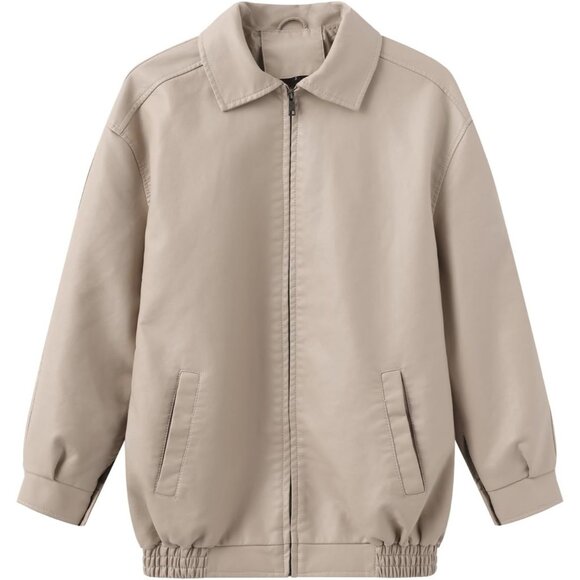 Womens Oversized Faux Leather Jacket Zip Up Motorcycle Loose Fit Fall Outfits - Picture 5 of 6